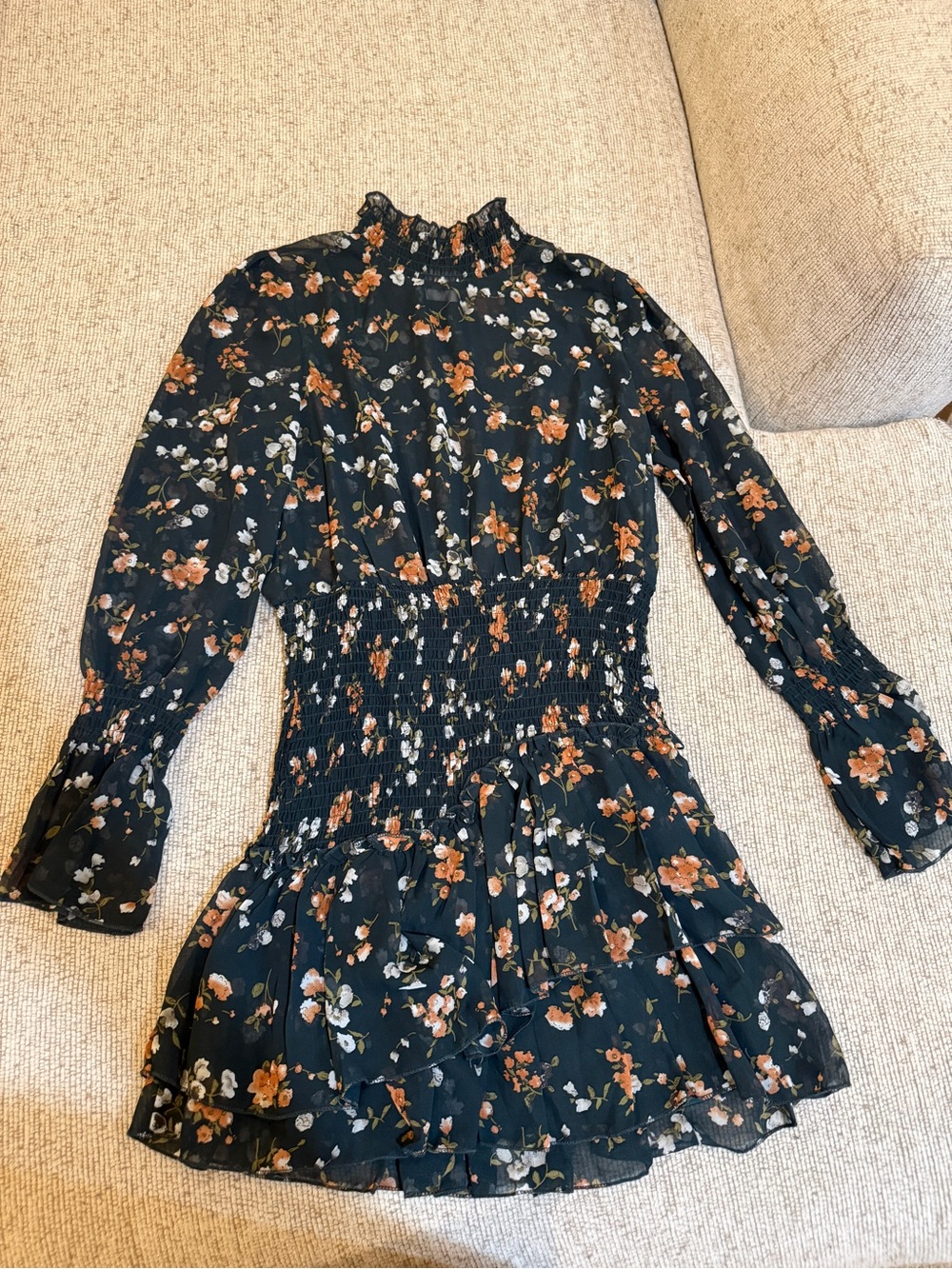 Princess Polly Floral Smocked Waist Long Sleeve Mini Dress